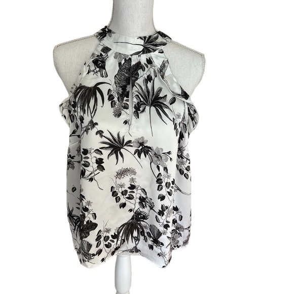 INC INTERNATIONAL CONCEPTS BLOUSE BLACK/WHITE TROPICAL FLOWY LARGE - Picture 2 of 10